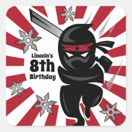 Pegatina Cuadrada Cumpleaños de Guerrero de Ninja Samurai Personaliz