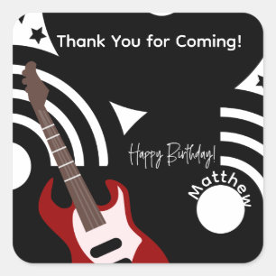 Pegatina Cuadrada Cumpleaños de guitarra eléctrica estrella de rock 