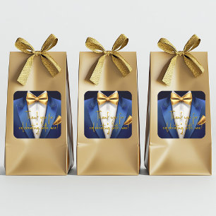 Pegatina Cuadrada Cumpleaños de hombre azul oro
