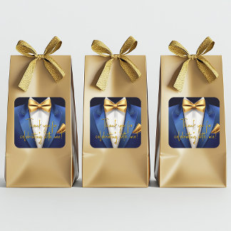 Pegatina Cuadrada Cumpleaños de hombre azul oro