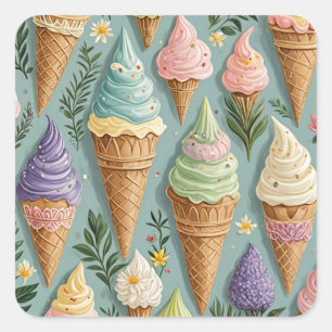 Pegatina Cuadrada Cumpleaños de Ice Cream Cone