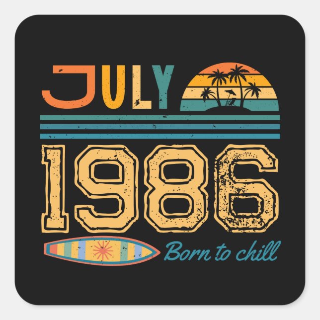 Pegatina Cuadrada Cumpleaños de Julio Año Personalizado (Anverso)