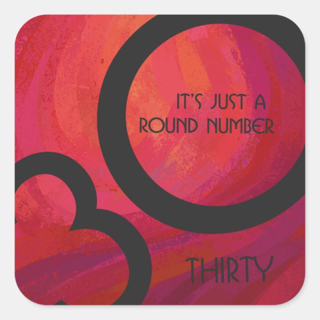 Pegatina Cuadrada Cumpleaños de la Década Roja 30 (Anverso)