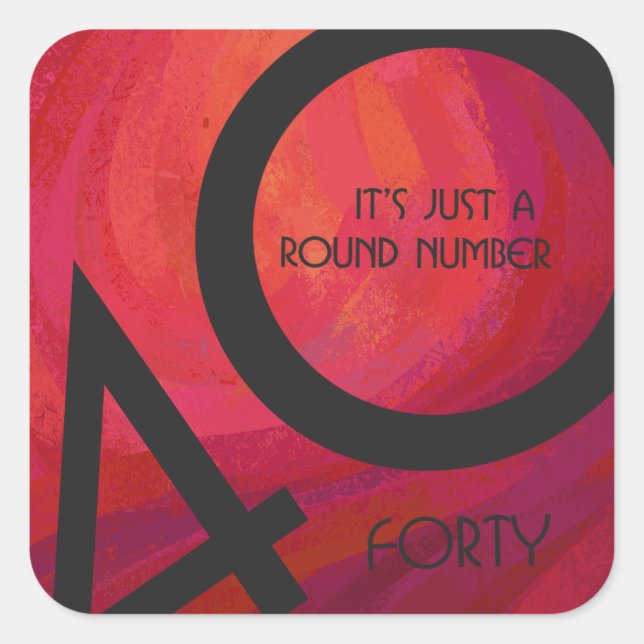 Pegatina Cuadrada Cumpleaños de la Década Roja 40 (Anverso)