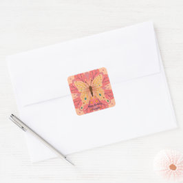 Pegatina Cuadrada Cumpleaños de la mariposa