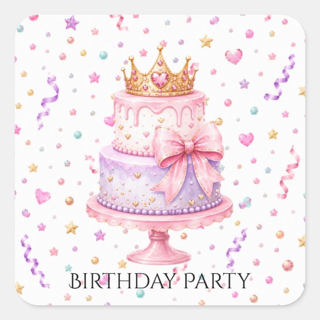 Pegatina Cuadrada Cumpleaños de la Princesa Confeti (Anverso)