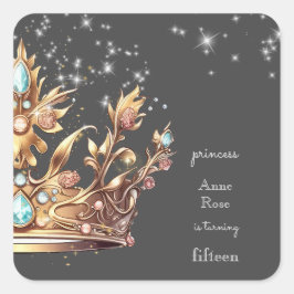 Pegatina Cuadrada Cumpleaños de la Princesa Real