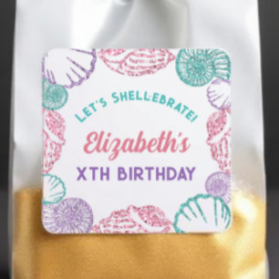 Pegatina Cuadrada Cumpleaños de las chicas de conchas marinas