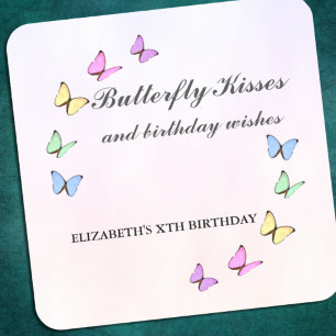 Pegatina Cuadrada Cumpleaños de las Mariposas Coloridas