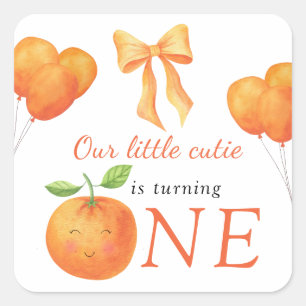 Pegatina Cuadrada Cumpleaños de Little Cutie Orange Citrus 1