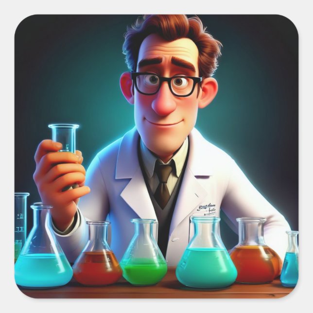 Pegatina Cuadrada Cumpleaños de los científicos felices (Anverso)