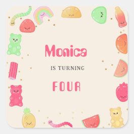 Pegatina Cuadrada Cumpleaños de los dulces kawaii gummi
