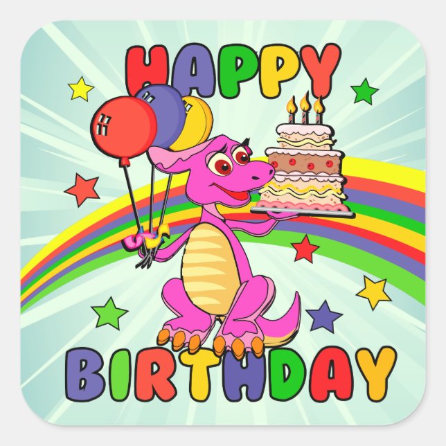 Pegatina Cuadrada Cumpleaños de los niños pequeños (Anverso)