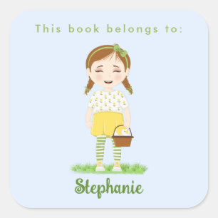Pegatina Cuadrada Cumpleaños de los Tulipanes Este libro pertenece a
