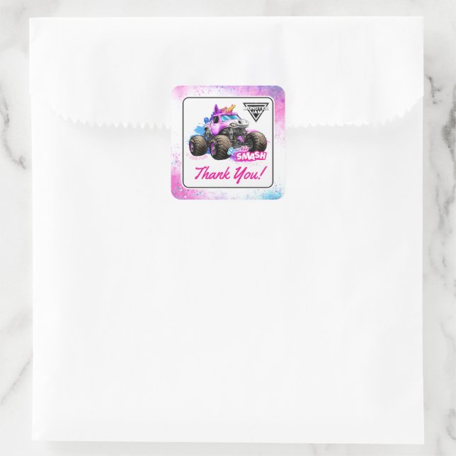 Pegatina Cuadrada Cumpleaños de Monster Jam - Sparkle Smash (Bolso)