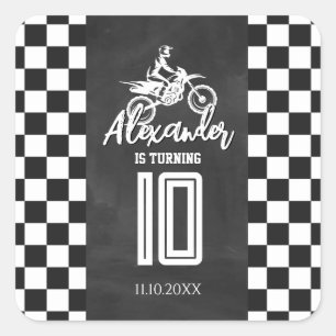 Pegatina Cuadrada Cumpleaños de Moto de Tierra en Pizarra