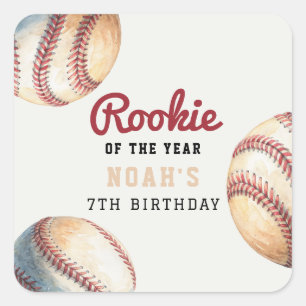Pegatina Cuadrada Cumpleaños de Niño Novato de Béisbol Vintage
