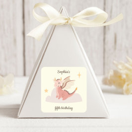 Pegatina Cuadrada Cumpleaños de niños de dragones pastelitos