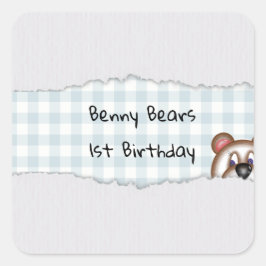 Pegatina Cuadrada Cumpleaños de osito de peluche Peekaboo