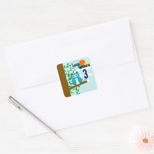 Pegatina Cuadrada Cumpleaños de Owl