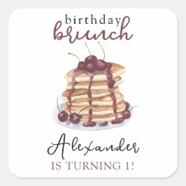 Pegatina Cuadrada Cumpleaños de Panqueques con Acuarela