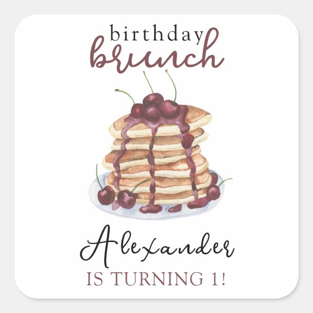 Pegatina Cuadrada Cumpleaños de Panqueques con Acuarela (Anverso)