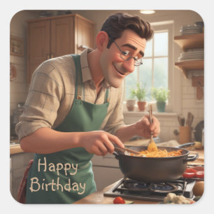 Pegatina Cuadrada Cumpleaños de Papá el Chef