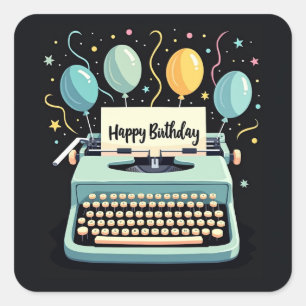Pegatina Cuadrada Cumpleaños de Pastel