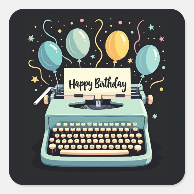 Pegatina Cuadrada Cumpleaños de Pastel (Anverso)