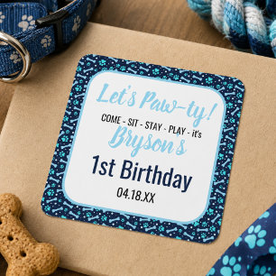 Pegatina Cuadrada Cumpleaños de perro personalizado Huella de pata a