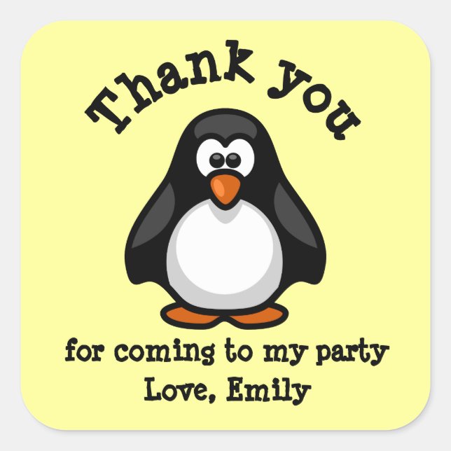 Pegatina Cuadrada Cumpleaños de pingüino lindo agradecimiento (Anverso)