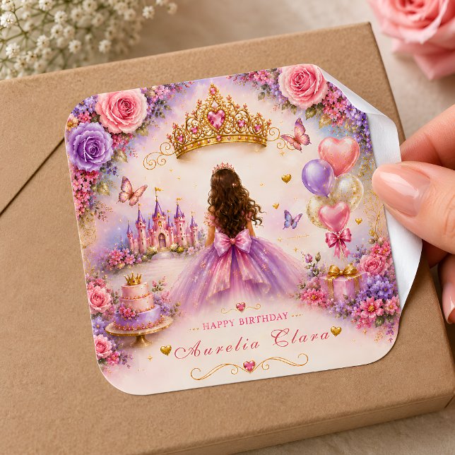 Pegatina Cuadrada Cumpleaños de Princesa con Cuento Personalizado  (Subido por el creador)