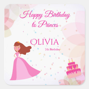 Pegatina Cuadrada Cumpleaños de princesa Disney elegante