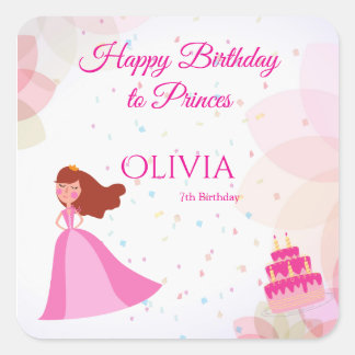 Pegatina Cuadrada Cumpleaños de princesa Disney elegante