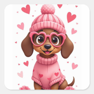 Pegatina Cuadrada cumpleaños de San Valentín perro amor vida