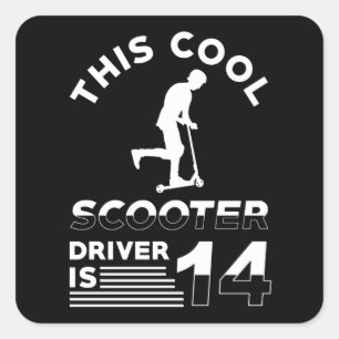 Pegatina Cuadrada Cumpleaños de Scooter de 14 años