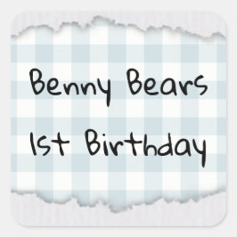 Pegatina Cuadrada Cumpleaños de Teddy Bear Peekaboo