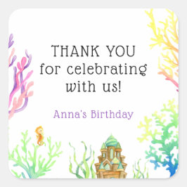 Pegatina Cuadrada Cumpleaños de Under the Sea Chica