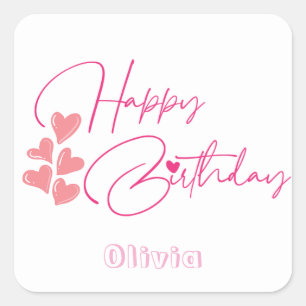 Pegatina Cuadrada Cumpleaños de uno rosa