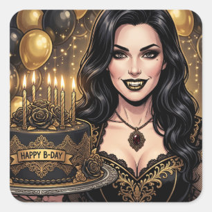 Pegatina Cuadrada Cumpleaños de vampiro gótico Fantasía oscura ele