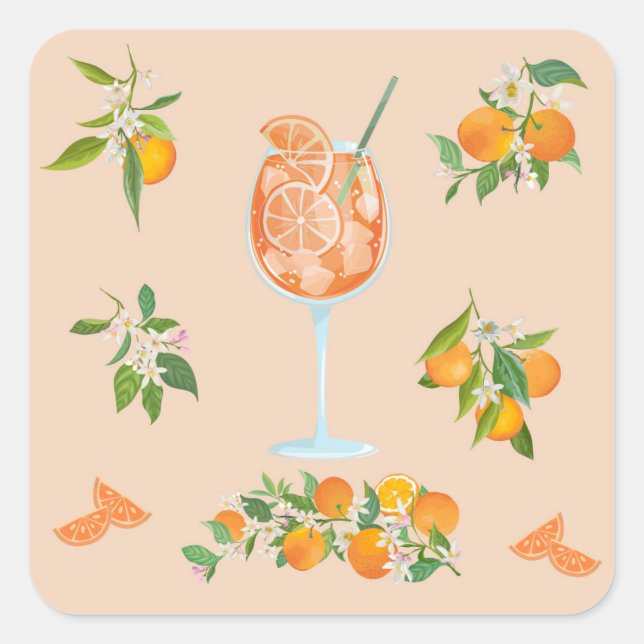 Pegatina Cuadrada Cumpleaños de verano Spritz (Anverso)