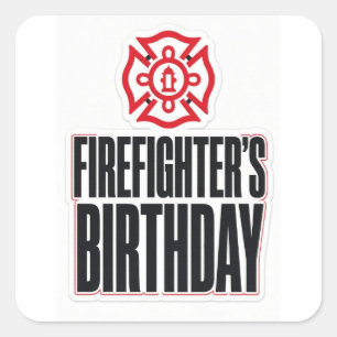 Pegatina Cuadrada Cumpleaños del Bombero
