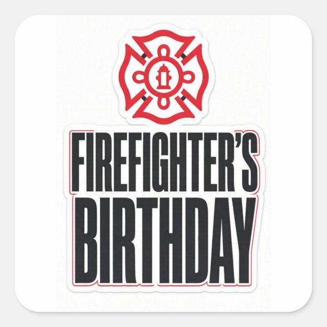 Pegatina Cuadrada Cumpleaños del Bombero (Anverso)