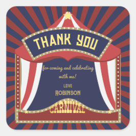 Pegatina Cuadrada Cumpleaños del Carnaval Retro Azul y Rojo