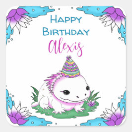 Pegatina Cuadrada Cumpleaños del Chica Temático de Axolotl Personali