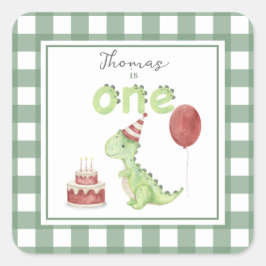 Pegatina Cuadrada Cumpleaños del dinosaurio acuarela 1