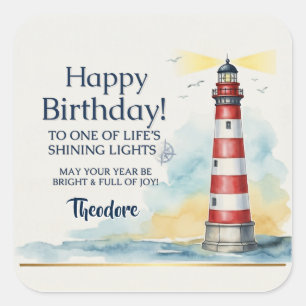Pegatina Cuadrada Cumpleaños del Faro Luz Brillante