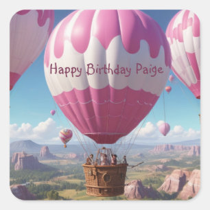 Pegatina Cuadrada Cumpleaños del globo aerostático