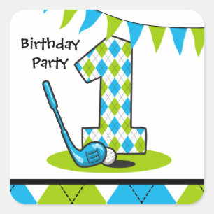 Pegatina Cuadrada Cumpleaños del golf de Argyle 1r
