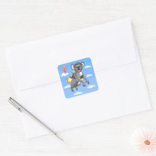 Pegatina Cuadrada Cumpleaños del Koala Cohete